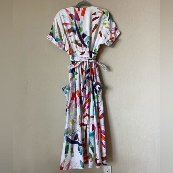 Mara Hoffman x Anthropologie Maui Midi Xylophone White Dress Wrap Floral Size S - Picture 8 of 9